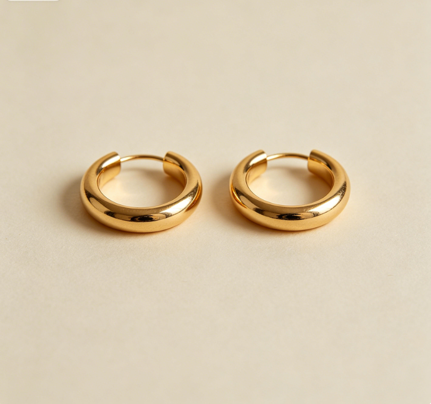 Small Polished Gold Hoop Earrings Minimalist